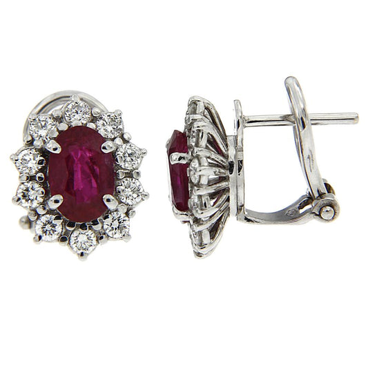 Orecchini con Rubini CT 1.88 e Diamanti CT 0.60 in oro Bianco