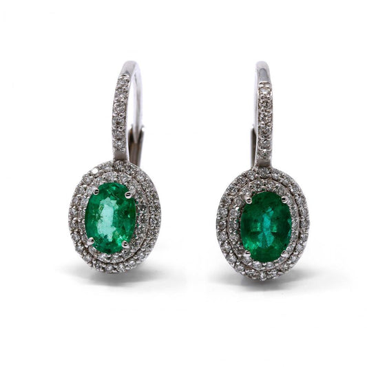 Orecchini con Smeraldi Ovali CT 1.53 e Diamanti CT 0.58 Chiusura a gancio