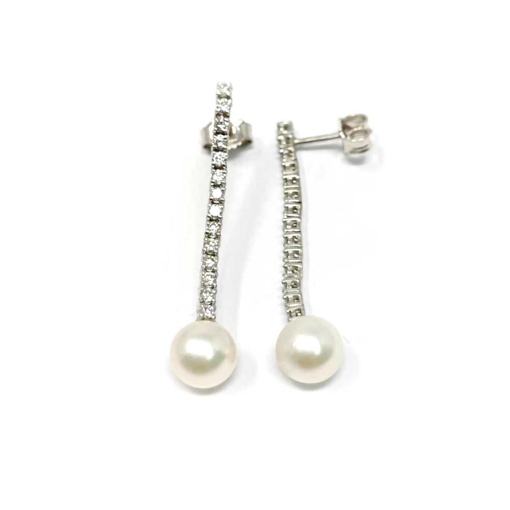 Orecchini Tennis con Diamanti CT 0.56 e Perla Akoya 7/7.5
