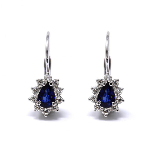 Orecchini con Zaffiri a Goccia CT 0.80 e Diamanti Bianchi CT 0.52