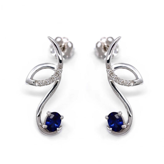 Orecchini con Zaffiri Ovali CT 0.40 e Diamanti Bianchi CT 0.04