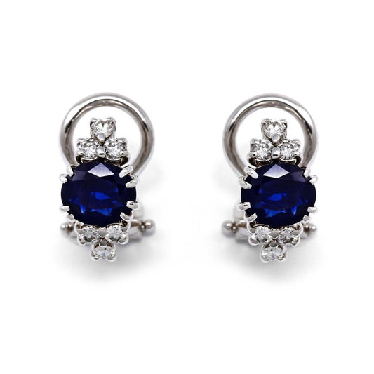 Orecchini con Zaffiri Ovali CT 1.90 e Diamanti CT 0.36