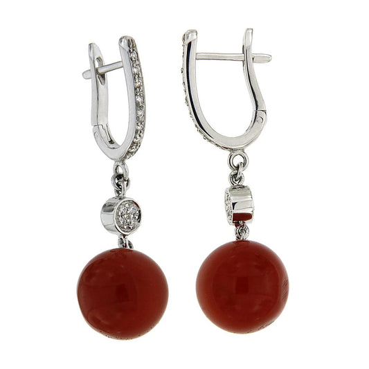 Orecchini Corallo 11/11,5 mm con Diamanti CT 0.26