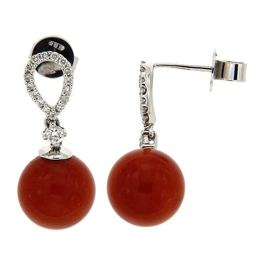 Orecchini Corallo 9,5/10 mm con Diamanti CT 0.26