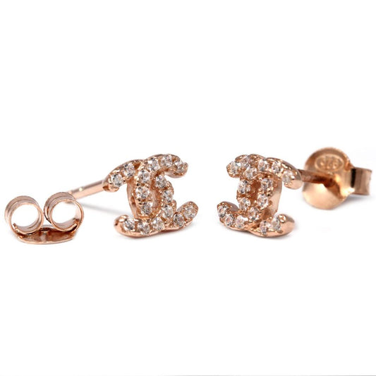 Orecchini forma chanel  in Argento 925 Giallo con Zirconi Misura Media