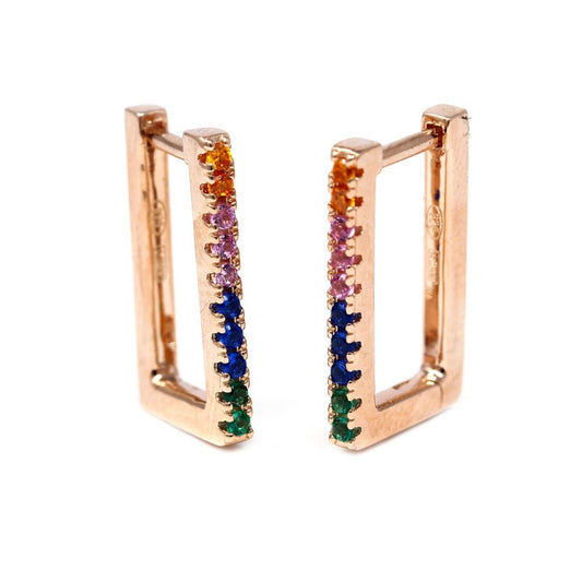 Orecchini in Argento Rosato 925 con Zirconi Rainbow Rettangolari cm 1.2