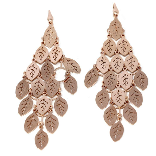 Orecchini Pendenti con Foglie in Argento 925 Rosa
