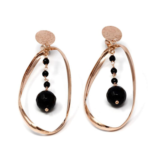 Orecchini Pendenti con Pietre Nere pendenti  in Argento 925 Rosa
