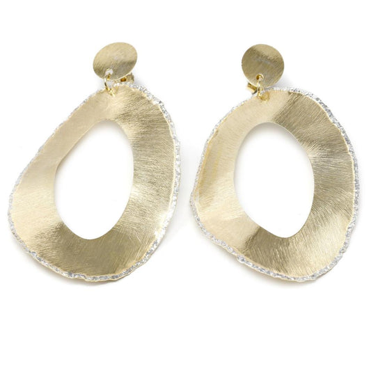 Orecchini Stile Etrusco Piatti in Argento 925 Giallo e Bianco