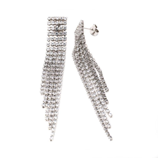 Orecchini Tennis in Argento a 5 Fili con Zirconi Bianchi cm 8.5