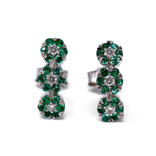 Orecchini Trilogy con Smeraldi CT 0.40 e Diamanti CT 0.14 Modello fiore