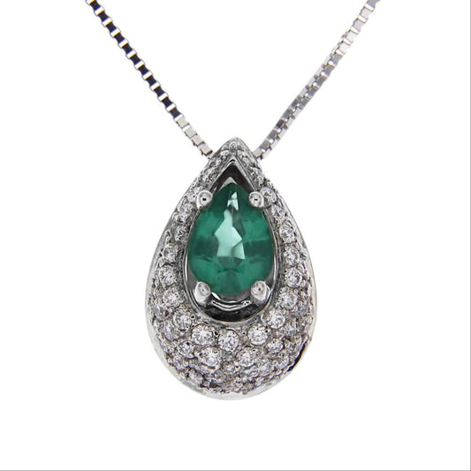 Pendente a Goccia di Smeraldo Colombiano CT 0.98 e Diamanti CT 0.60