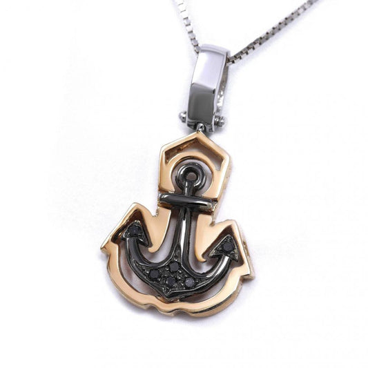 Pendente Ancora in Oro Rosa con Diamanti Neri