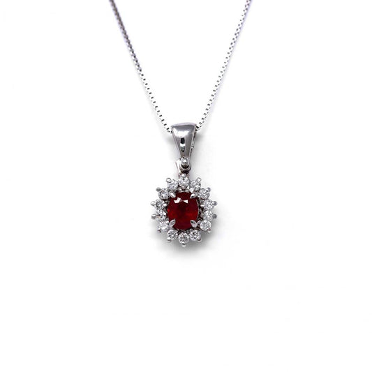 Pendente con Rubino ovale CT 0.42 Diamanti Bianchi CT 0.24  Modello Cestello
