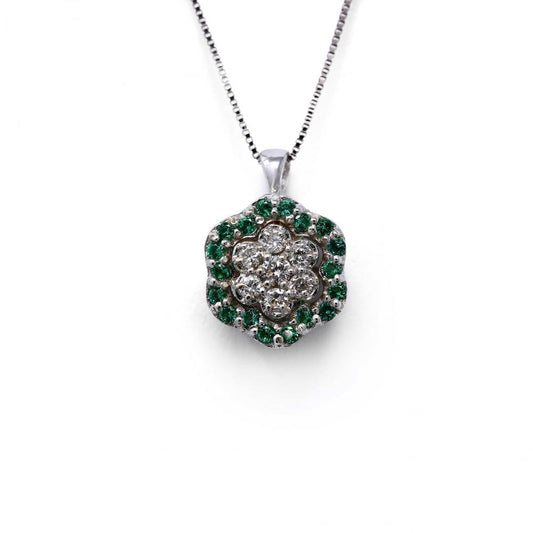 Pendente con Smeraldi CT 0.09 e Diamanti CT 0.10  Modello Fiore