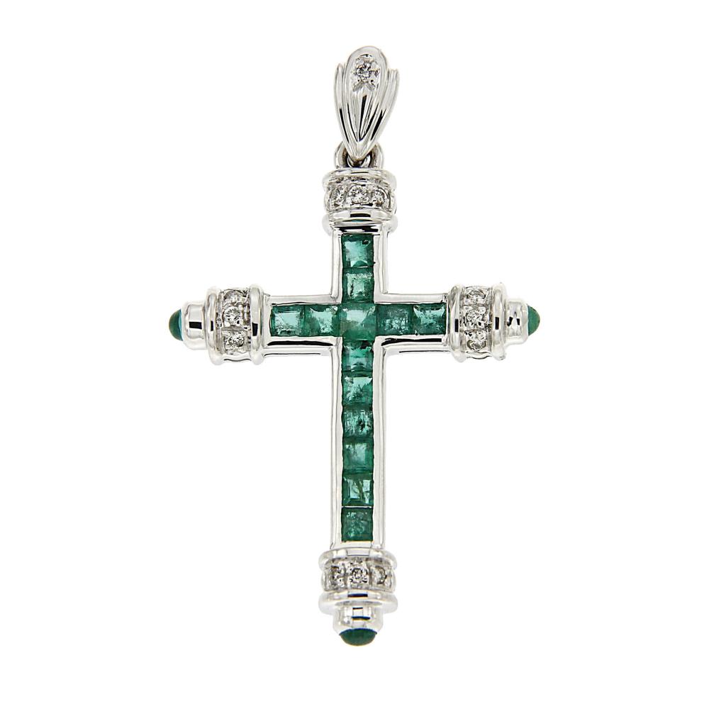 Pendente Croce con Smeraldi CT 0.88 e Diamanti CT 0.07