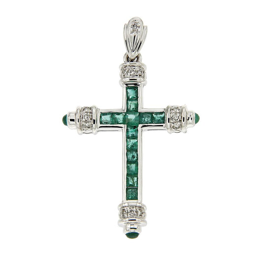 Pendente Croce con Smeraldi CT 0.88 e Diamanti CT 0.07
