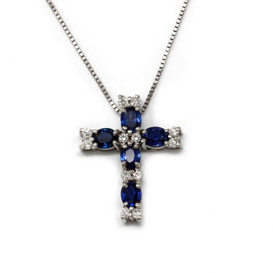 Pendente croce con Zaffiri CT 1.72 e Diamanti Bianchi CT 0.13