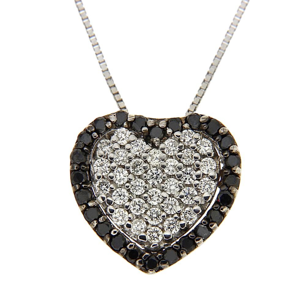 Pendente Cuore con Diamanti Neri e Bianchi Linea Gioia