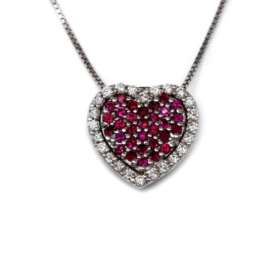 Pendente Cuore con Rubini CT 0.37 e Diamanti Bianchi CT0.26
