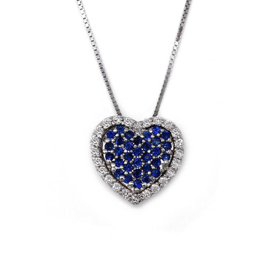 Pendente a Cuore con Zaffiri CT 0.37 e Diamanti Bianchi CT 0.26