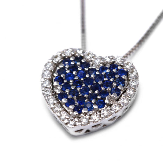 Pendente a Cuore con Zaffiri CT 0.37 e Diamanti Bianchi CT 0.26