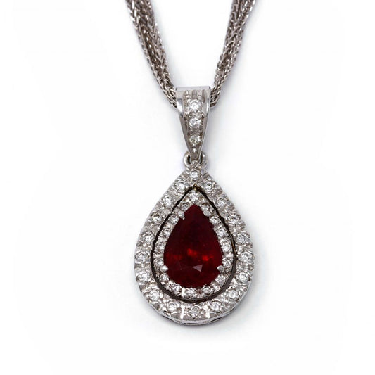 Pendente a Goccia con Rubino CT 2.12 e Diamanti Bianchi CT 0.40