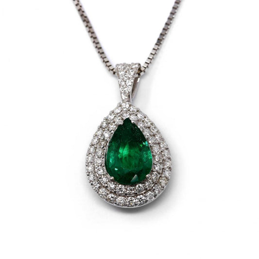 Pendente a goccia con Smeraldo CT 1.44 e Diamanti Bianchi CT 0.66