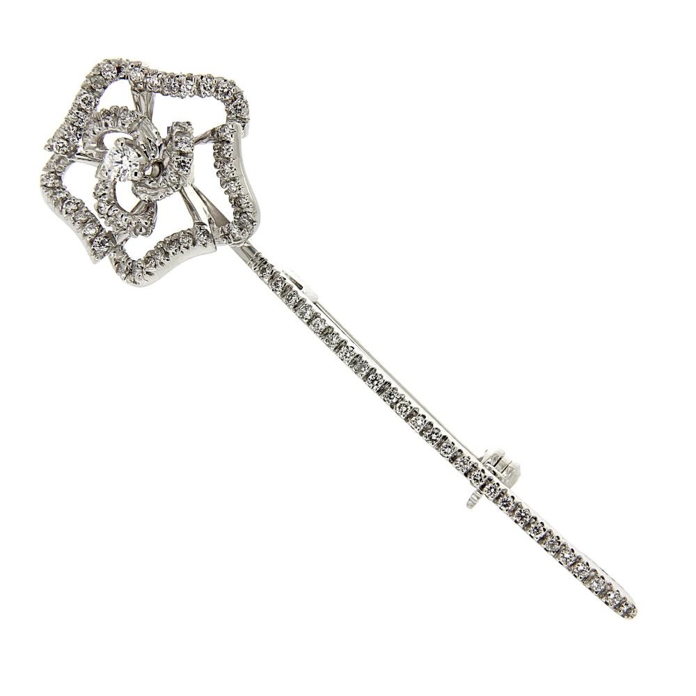 Spilla Fiore in Oro Bianco con Diamanti CT 0.53