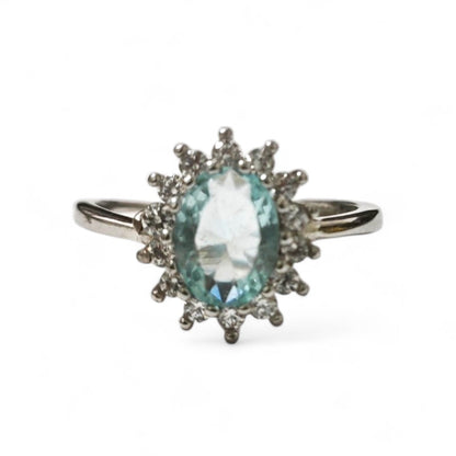 Anello Cestello in Argento 925 con Pietra Azzurra 9x7 mis 14 Regolabile