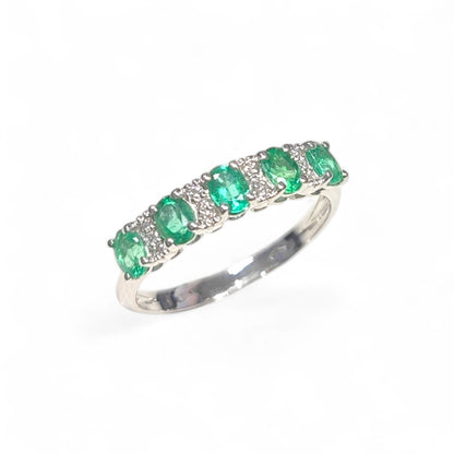 Anello Veretta con Diamanti CT 0.06 e Smeraldi CT 1.00