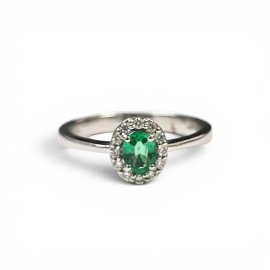 Anello con Smeraldo CT 0.35 e Diamanti CT 0.12