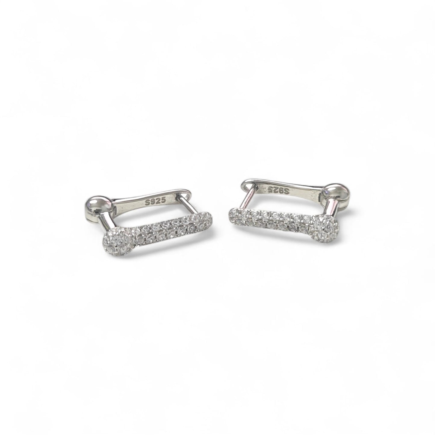 Orecchini in Argento 925 con Zirconi – Design Moderno Rettangolare - Tubolare