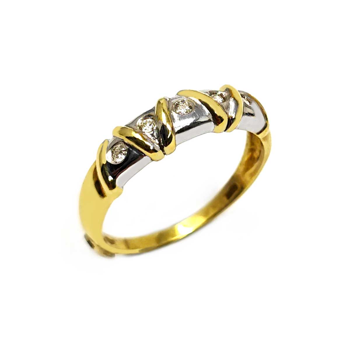 Anello Veretta Stilizzata 5 Pietre Bicolore CT 0.15