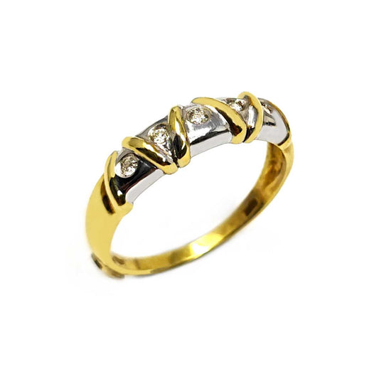 Anello Veretta Stilizzata 5 Pietre Bicolore CT 0.15