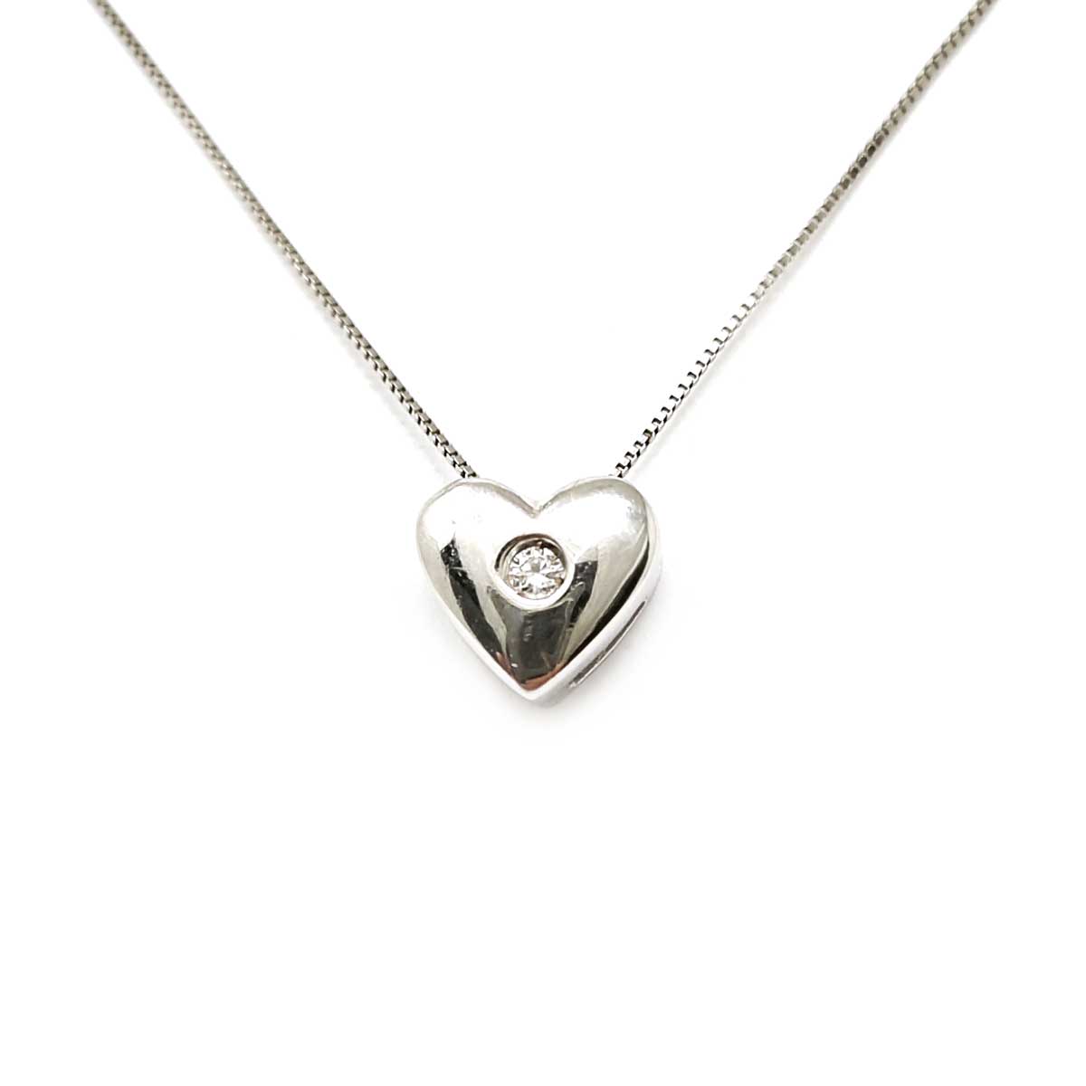 Pendente Cuore in Oro Bianco con Diamante CT 0.02