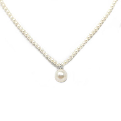 Girocollo di Perle Freshwater 2/2.5 mm con Pendente di Diamanti e Perla 7/7.5