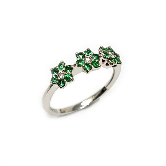 Anello Trilpgy Fiore con Smeraldi CT 0.33 e Diamanti CT 0.09