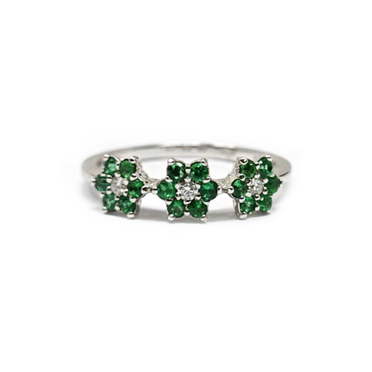 Anello Trilpgy Fiore con Smeraldi CT 0.33 e Diamanti CT 0.09