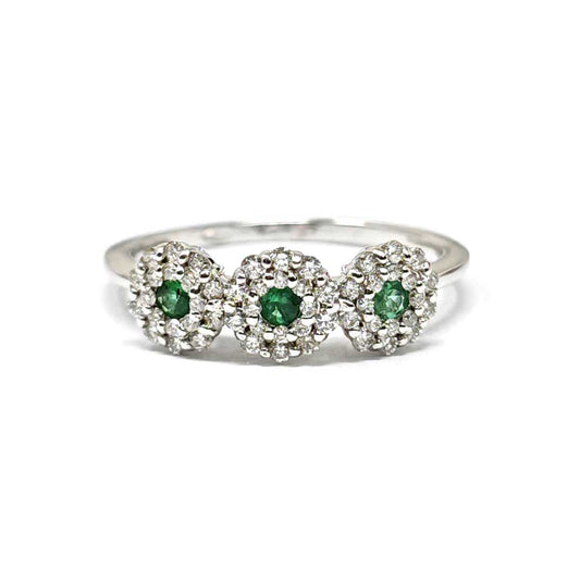 Anello Trilogy con Smeraldo CT 0.15 e Diamanti CT 0.33