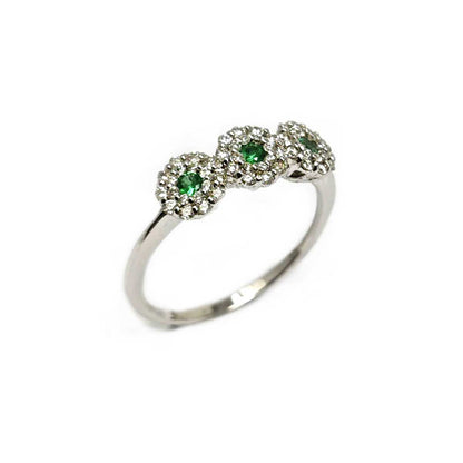 Anello Trilogy con Smeraldo CT 0.15 e Diamanti CT 0.33