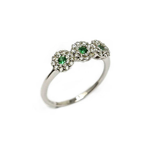Anello Trilogy con Smeraldo CT 0.15 e Diamanti CT 0.33