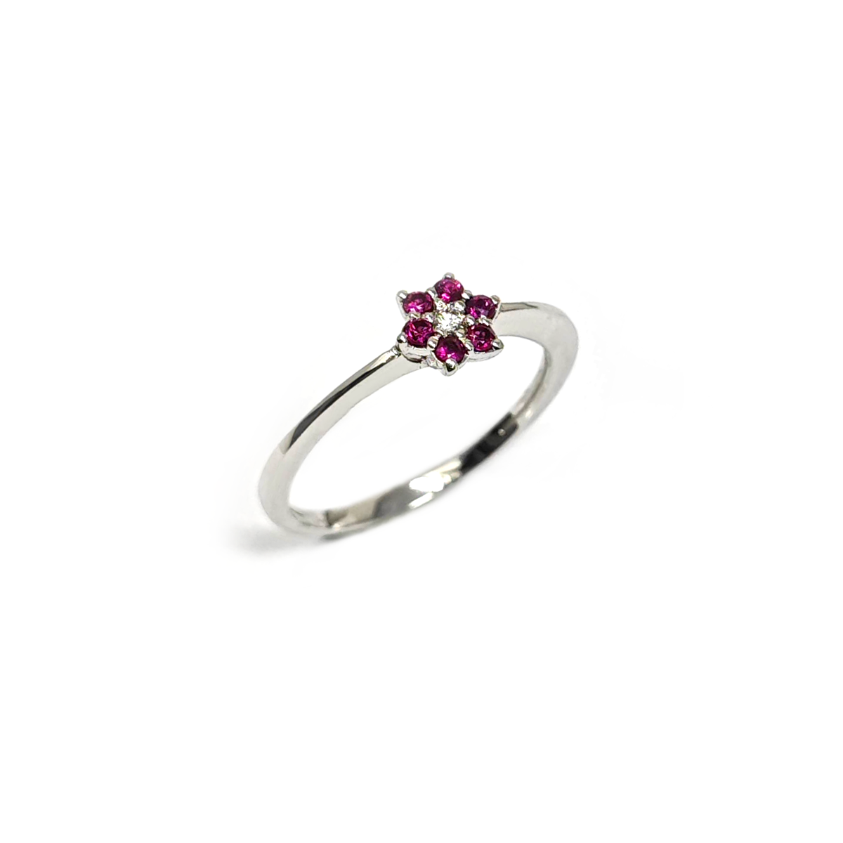 Anello Fiore con Rubini CT 0.14 e Diamanti CT 0.03