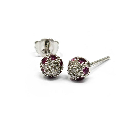 Orecchini Palline con Rubini CT 0.29 e Diamanti CT 0.20