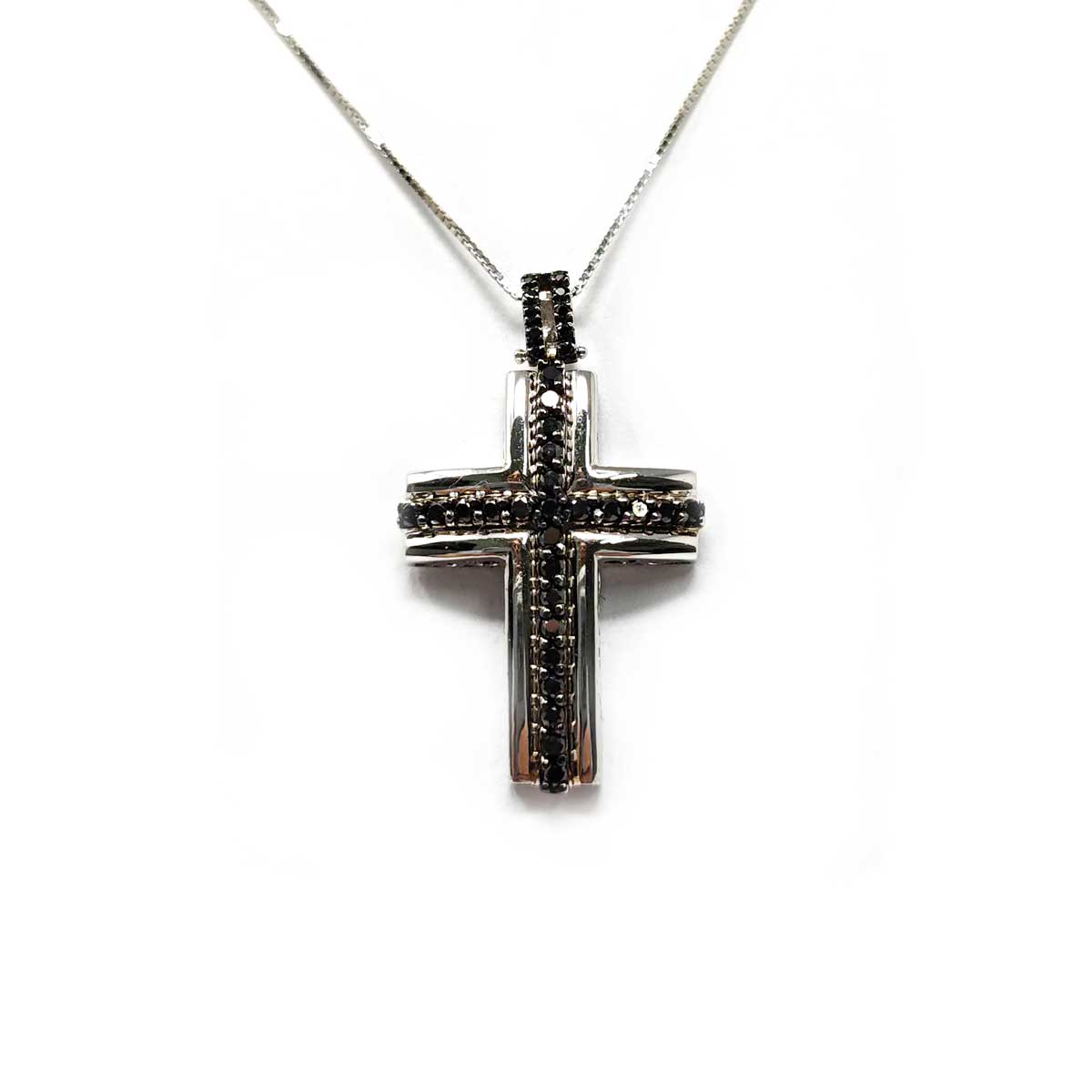 Pendente Croce con Diamanti Neri CT 0.48