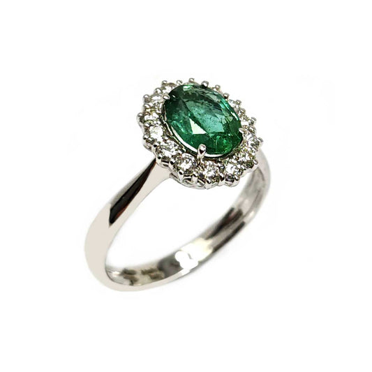 Anello con Smeraldo CT 1.03 e Diamanti CT 0.41