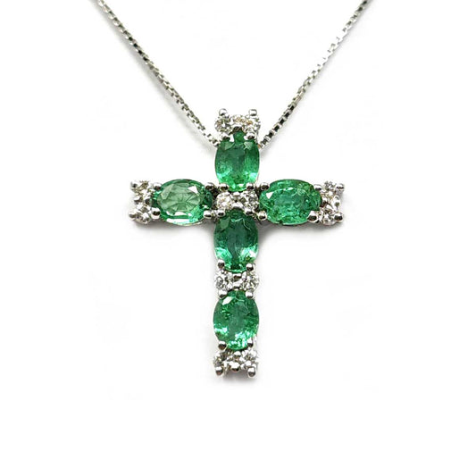 Pendente croce con Smeraldi CT 0.80 e Diamanti CT 0.12