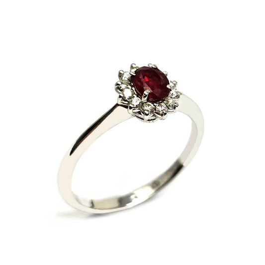 Anello con Diamanti CT 0.12 e Rubino CT 0.40