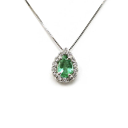 Pendente con Diamanti CT 0.12 e Smeraldo CT 0.40 Goccia
