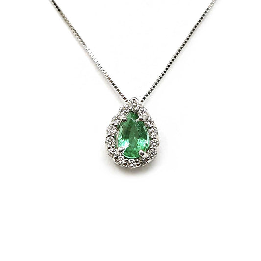 Pendente con Diamanti CT 0.12 e Smeraldo CT 0.40 Goccia
